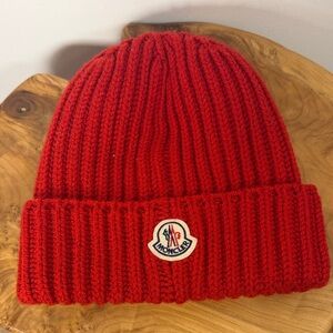 NWOT Moncler Red Ribbed Beanie